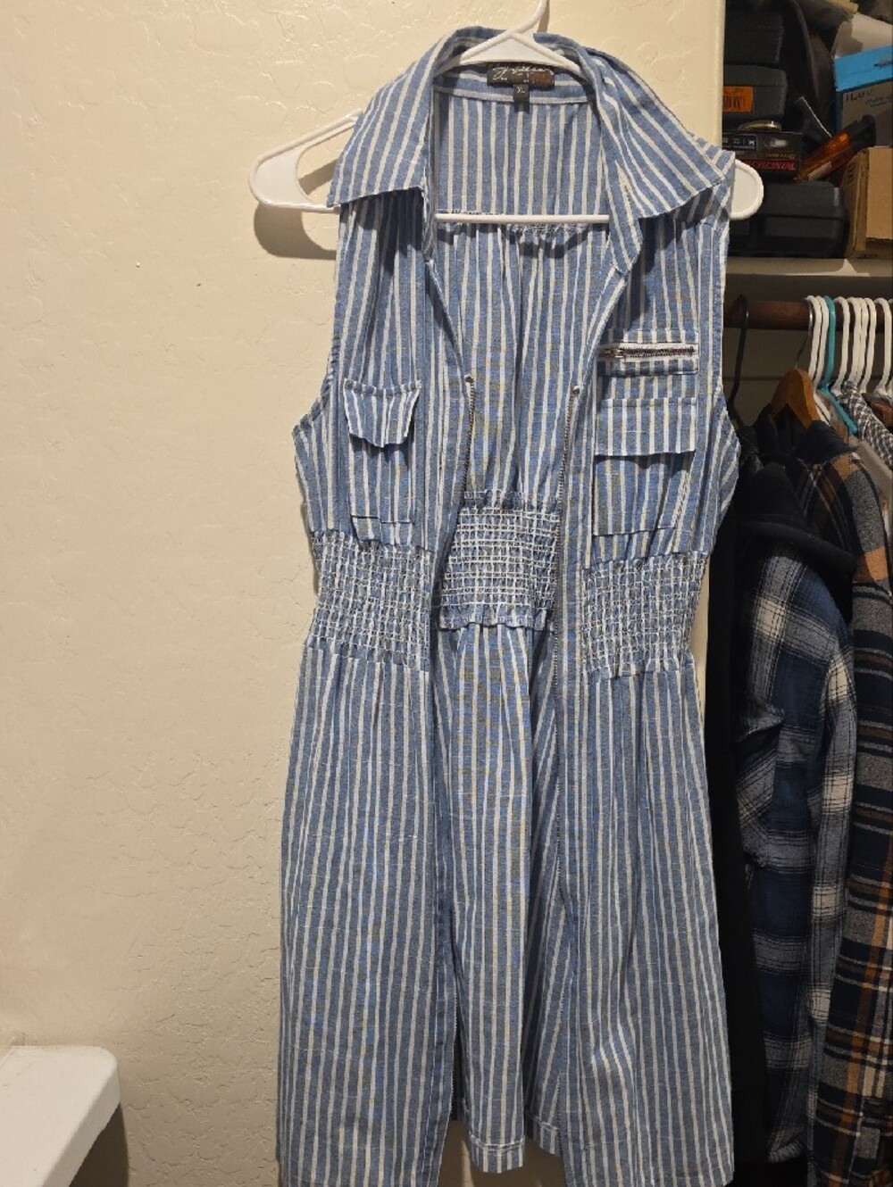 Striped Blue Midi Dress with Front Zip - Unbranded - Picture 2 of 7